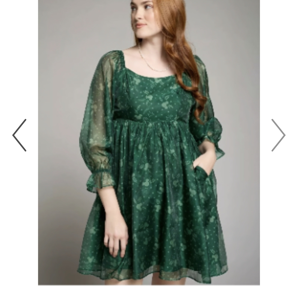 Elegant Green Floral Long Sleeve Dress